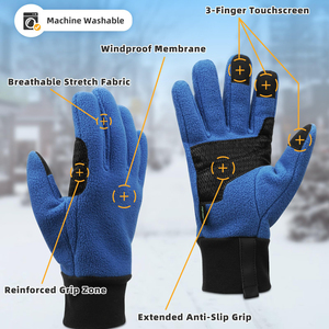 Gants de course d'hiver pour hommes conçus à partir de tissu chaud en polyester doux avec prise en main résistante à l'eau et coutures confortables - Product Image 6