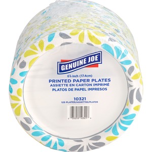 Assiettes en papier imprimées Genuine Joe, assorties, jetables, 125 par paquet, 4 paquets par carton, 500 assiettes - Product Image 3