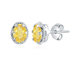 Boucles d'oreilles clous ovales en citrine pour femme Rhaya Jewels, en argent sterling plaqué rhodium, design classique romantique, pour mariage, anniversaire, fête - Product Image 4