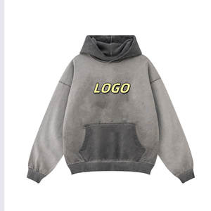 Otoño Vintage hombres 100% algodón pulóver Sudadera con capucha de gran tamaño French Terry con lavado ácido y cuello con capucha de impresión Digital - Product Image 1