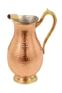 Pichet à eau en cuivre classique avec poignée en laiton et décoratif conçu par l'artisanat croissant - Product Image 2