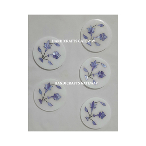 Attractive <b>White</b> Marble Made in India <b>Round</b> Inlay Coaster Set Used For Home Restaurants And Cafe For Buyers In Very Best Price - Product Image 3