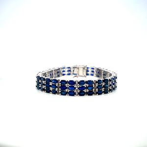 Adjustable 925 Solid Silver Tennis <b>Bracelet</b> for Women <b>Sapphire</b> Gemstone Handmade Designer Classic Style for Party or Gift - Product Image 1
