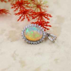 Vintage Ethiopian Opal Pendant Sterling Silver Fire White Gemstone Necklace Handmade Jewelry Gift For Her - Product Image 2