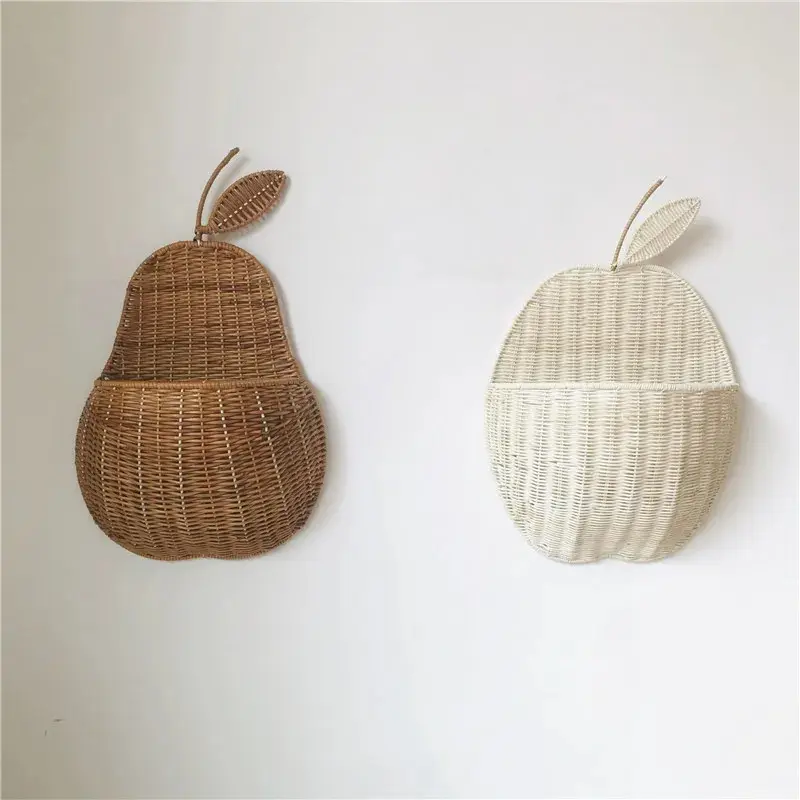 Le modèle le plus chaud de panier suspendu en rotin naturel en forme de poire, utilisé pour stocker des objets, décoration murale, unique et convivial