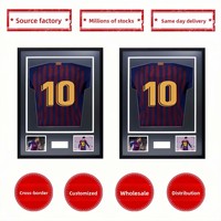 Bingkai Foto Jersey Bingkai Sepak Bola Kustom Messi 10 Tanda Tangan Olahraga Kayu Modern Embossing Transparan Hitam Kenang-kenangan