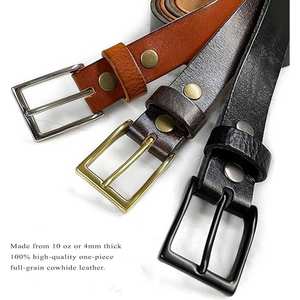 Cinturón de cuero grueso con hebilla de latón antiguo Cinturón de cuero suave con cinturón de cuero minimalista de acabado liso - Product Image 4