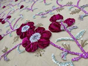 Luxury 3D hand <b>beaded</b> embroidered <b>fabric</b> - Product Image 6