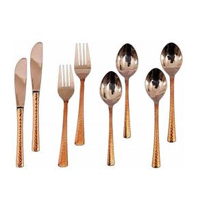 Vente flash : Couverts en acier inoxydable avec revêtement PVD, décoratifs en métal, manche rustique brun gaufré, couverts de haute qualité - Product Image 5