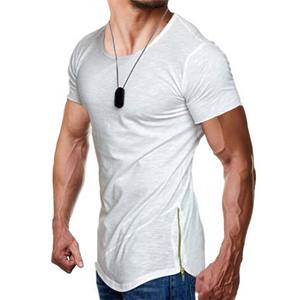 เสื้อยืดแขนสั้นสำหรับผู้ชายเสื้อครึ่งแขนมีซิปสีล้วนคอกลมแนวฮิปฮอปออกแบบโลโก้ได้ตามต้องการ - Product Image 2