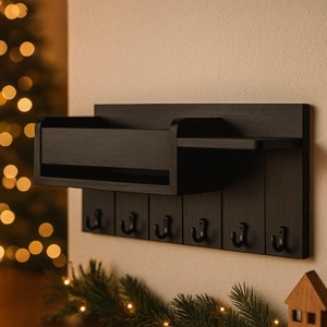 Porte-clés rustique en bois de manguier avec plusieurs crochets métalliques pour entrée et salon, disponible en gros - Product Image 3