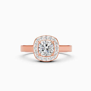 Bague de fiançailles moderne en forme de coussin Halo avec diamant de laboratoire de 0,97 ct en or jaune, blanc et rose 9 carats - Product Image 2