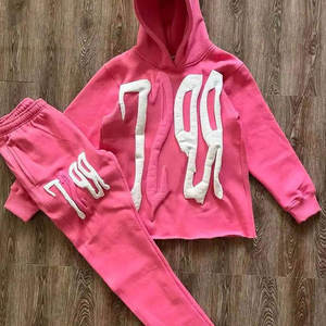 Venta al por mayor nueva llegada Puff impresión ropa chándales Color sólido Casual moda dos piezas Puff impresión chándales - Product Image 2