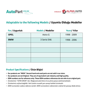 ส่วนล็อกซันรูฟด้านซ้ายสำหรับ E46 BMW, Opel Astra G (จัดส่งจากผู้ผลิตตุรกี) รหัสผลิตภัณฑ์: SR2331 - Product Image 2