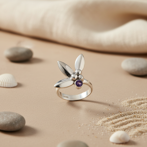 Anillo de Plata 925 con Flor y Amatista para Mujer, Joyería Elegante para Regalo - Product Image 3