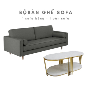 Muebles Modernos para Sala de Estar, Mesa de Centro con Tapa de Piedra y Juego de Sofás Tapizados en Gris CBSF68012 - Product Image 1