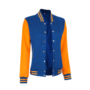 Chaqueta universitaria acolchada de lana XL personalizada del fabricante para mujer, única, Azul, Naranja, estampado, invierno, algodón, transpirable - Product Image 4