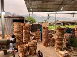 Paniers de crabe de boisseau en bois d'acacia tissés à la main avec couvercle - Product Image 2