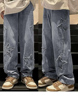 Jeans pour femmes Y2k Star, respirants, légers, taille haute, coupe droite, streetwear hip-hop, broderie esthétique, denim Harajuku - Product Image 2