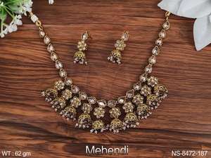 Bijoux antiques indiens Mehendi, ensembles de bijoux de fête de styliste, accessoires pour femmes, ensemble de colliers courts antiques - Product Image 3