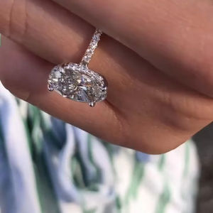 Anillo de compromiso de diamante de corte ovalado cultivado en laboratorio, Plata de Ley 925, certificado GI, anillo de regalo de racimo Vintage lujoso para mujer - Product Image 1