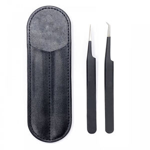 Pince à épiler professionnelle pour cils, pointe incurvée, action de fermeture douce, acier à haute teneur en carbone, anti-magnétique, pour faux cils - Product Image 1