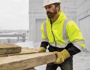 Sweat-shirt à capuche réfléchissant pour homme Veste de travail en polyester à manches longues avec fermeture à glissière et blocage des couleurs Manteau de sport de sécurité - Product Image 5