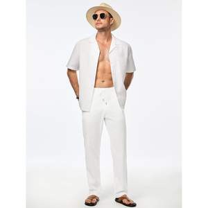 Pantalones Casuales para Hombre 2026, 100% Algodón, con Cordón, Cintura Elástica, Ligeros, para Playa, Verano, Antiarrugas, con Bolsillos - Product Image 2