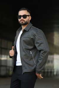 Manteau d'hiver imperméable à manches longues avec fermeture éclair kaki pour homme Col en velours côtelé Streetwear Veste en duvet d'oie grise Tissu chaud - Product Image 3