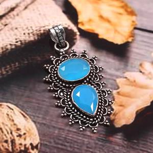 Blue Onyx Pendant 925 Sterling Silver Handmade Vintage Necklace Elegant Jewelry Anniversary <b>Christmas</b> Gift For Her - Product Image 4