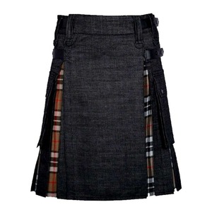 Disfraz de Kilt Escocés Unisex Híbrido Hecho de Material de Mezclilla de Tartán Camel Thomson, Protección UV para las Fiestas de Año Nuevo - Product Image 1