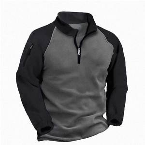 OEM Factory Custom Tactical <b>Fleece</b> Jacket for <b>Men</b> Stand Collar Color Block Winter Pullover Essential Plus Size Hoodie Sweatshirt - Product Image 6