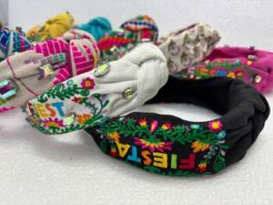 Handmade Embroidered Chiffon Smart Casual Headbands with Mirror Work Rhinestones for Women Fashion <b>Hair</b> <b>Accessories</b> Wholesale - Product Image 4