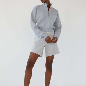 Sudadera acogedora de lana de algodón con media cremallera para mujer, ropa de calle con forro frontal 100% algodón, logotipo personalizado, cuarto de cremallera, caída Otoño/Invierno - Product Image 5