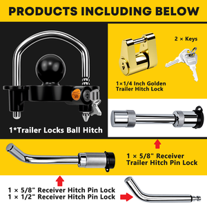 Vypart Kit de verrouillage noir en U pour attelage de remorque avec verrous de goupille de récepteur 1/2 et 5/8, système de sécurité pour attelage de remorque - Product Image 3
