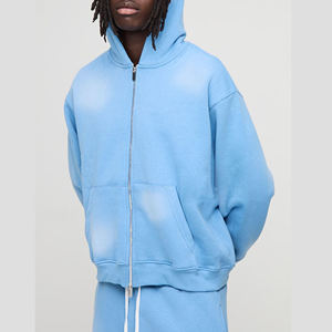 <b>Zip</b> up sun fade style High Quality Custom Logo Embroidery Loose plus size <b>Sweatshirts</b> Drop Shoulder Style Winter Men Hoodies - Product Image 1