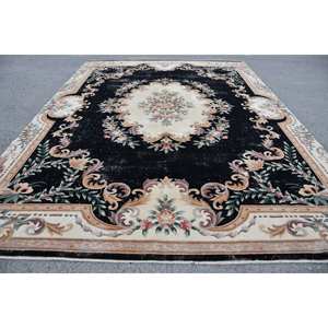 พรมตุรกีทำด้วยมือสีเบจสีดำคลาสสิกขนาด10.6x14.6ฟุตงานปะต่อทรงสี่เหลี่ยมผืนผ้าดีไซน์สำหรับห้องนั่งเล่นขนแกะยางโพลีเอสเตอร์สำหรับวัยรุ่น - Product Image 1