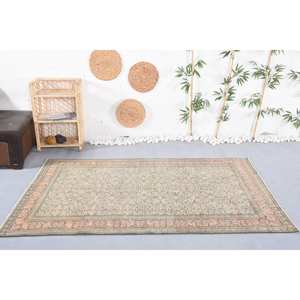 พรมขนสัตว์แบบดั้งเดิมวินเทจ4.8ft x 7.2ft พรมปูพื้นและชุดเย็บปะติดปะต่อกันสีเบจและสีชมพู - Product Image 1