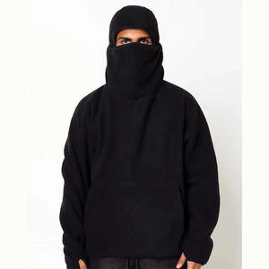 Sweat à capuche de luxe pour homme en polyester, style ninja, avec cache-visage, en polaire sherpa et fourrure, style couverture - Product Image 1