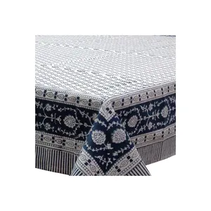 poly cotton tablecloth Hand Block Printed 100% Cotton Tablecloth Elegant Designs Embroidered Cotton Table Cover For Sale