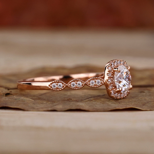 แหวนเพชรสำหรับผู้หญิงทรงกลมโตขึ้นในแล็บแหวนหมั้นทรงรัศมีการตัดเพชรการตั้งค่าแบบ milgrain สำหรับเป็นของขวัญแต่งงานสำหรับผู้หญิง0.55 CT - Product Image 3