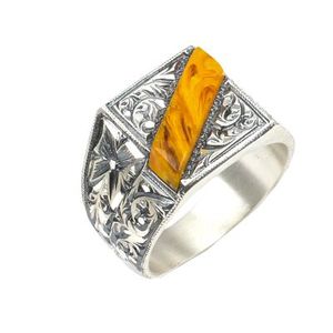 925 Sterling <b>Silver</b> Men's Cluster <b>Ring</b> Square Stone Amber Handcrafted Geometric <b>Statement</b> <b>Ring</b> for Everyday Wear GRS Certified - Product Image 2