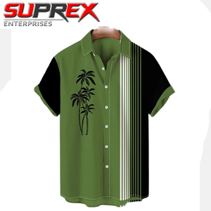 Chemise Hawaïenne Homme Personnalisée en Satin Tricoté Viscose/Coton à Manches Courtes, Col Contrastant, Coupe Ample Décontractée pour l'Été et la Plage, Boutonnée - Product Image 5