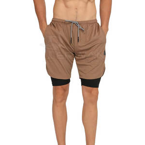 Wholesale Quick Dry Men's Double-<b>Layer</b> Cotton Shorts High Street Style Solid Pattern <b>Mid</b> Waist Low Available OEM Service Low MOQ - Product Image 3