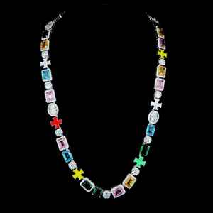 925 argent Sterling corps de luxe haute qualité Moissanite diamant croix pierres précieuses chaîne coloré mixte pierres précieuses pour les fêtes - Product Image 1