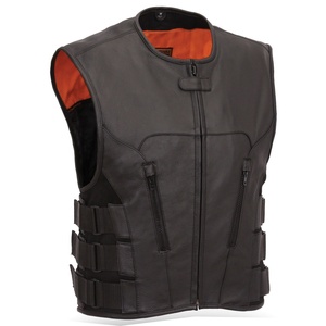 Gilet de motard en cuir véritable pour homme HMB-5084B, coupe-vent d'été - Product Image 1