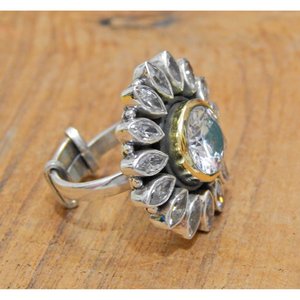 ชุดแหวนพลอยบุษราคัมสีขาวสไตล์วินเทจโบโฮในดอกไม้เงินสเตอร์ลิงและของขวัญดีไซน์ที่ได้แรงบันดาลใจจากบุษราคัมสำหรับ Her-R0277-GS - Product Image 5