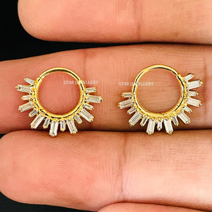 14K Solid Yellow Gold Luxury Clicker Septum Piercing with Baguette Cut Moissanite Women's Gift Jewelry - Product Image 1