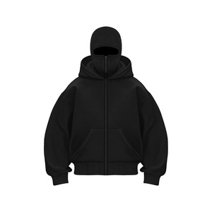 Sudadera con capucha tipo balaclava ninja para hombre, diseño más reciente 2026, 100% algodón, con cremallera, forro polar de 450 g/m², lavado a la piedra, bordado, OEM - Product Image 5