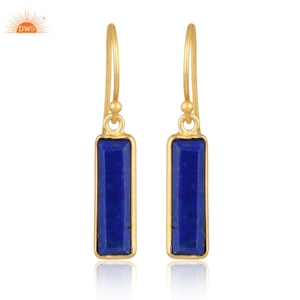 Dernière conception Boucles d'oreilles pendantes en argent sterling plaqué or 18 carats avec pierres précieuses en lapis-lazuli naturel Fabricant de bijoux fins Demi - Product Image 1